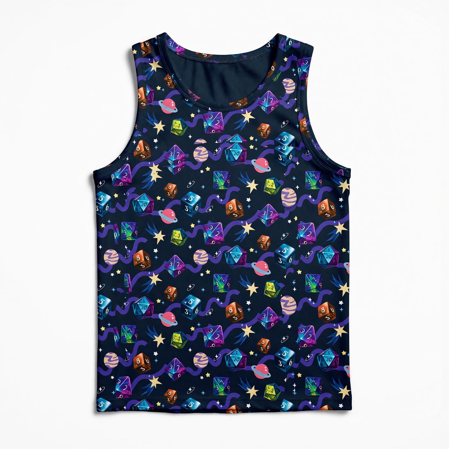 Cosmic Dice AOP T-Shirt - Space Galaxy RPG Pattern