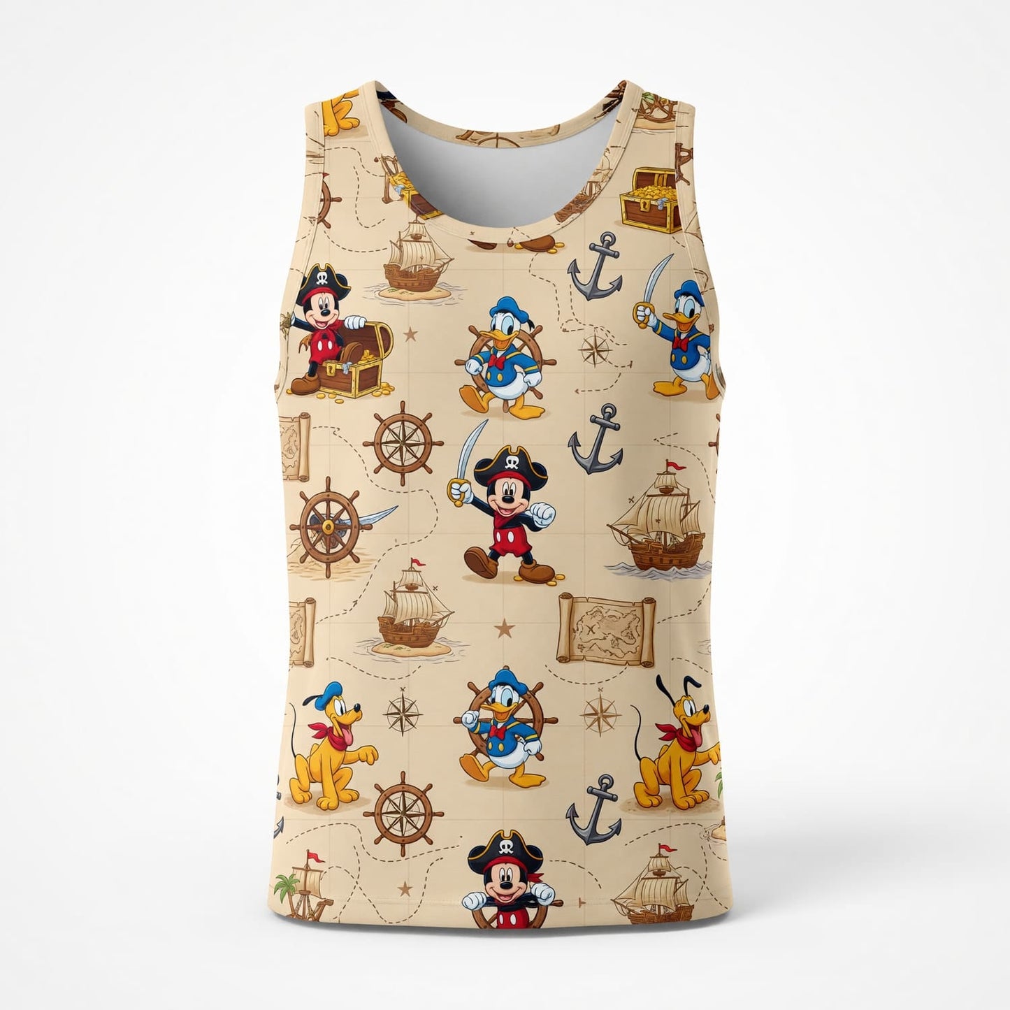 Pirate Mouse Duck AOP T-Shirt - Cartoon Nautical Pattern