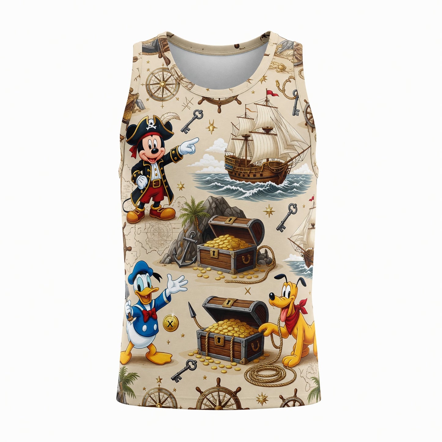 Pirate Mouse AOP T-Shirt - Cartoon Treasure Map Apparel