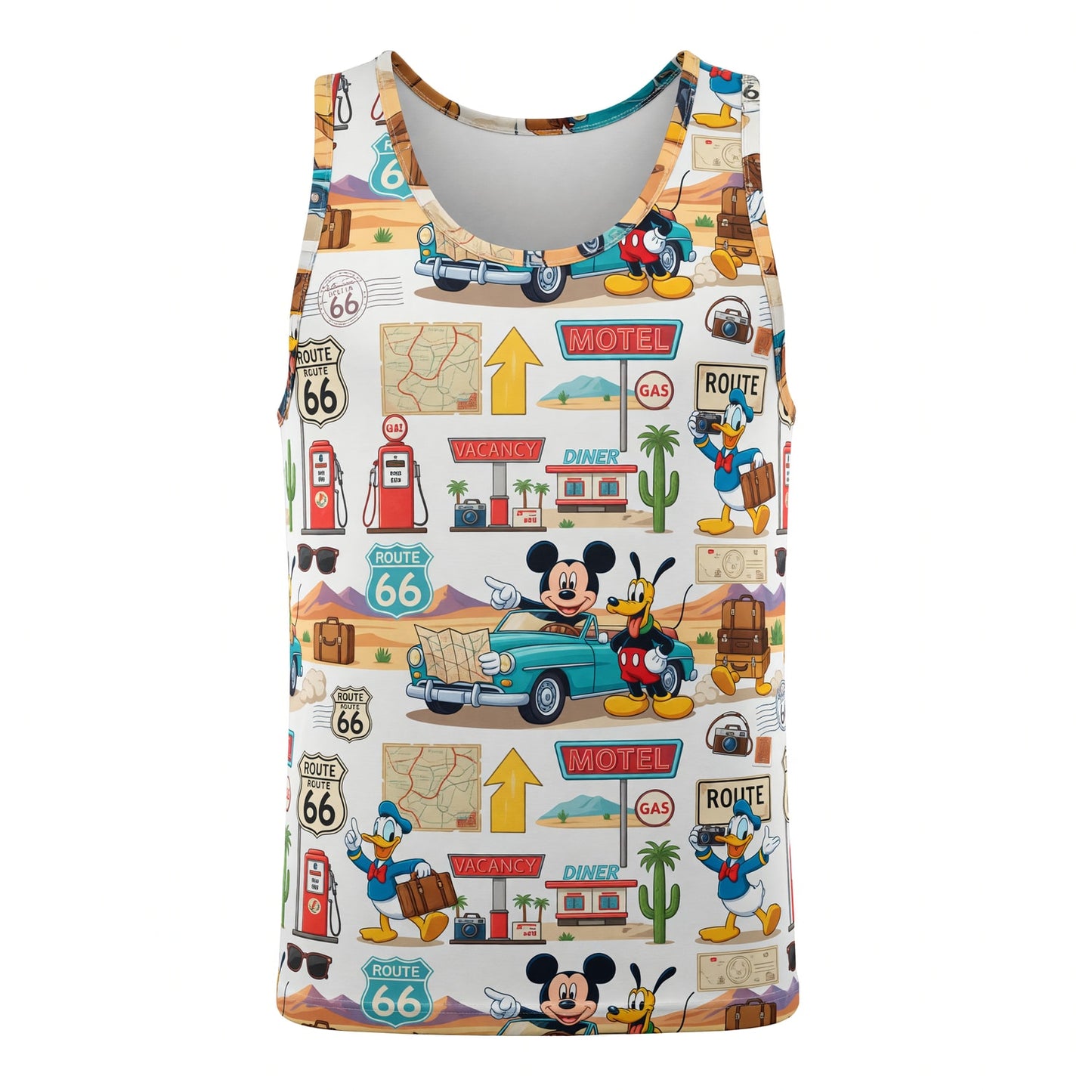 Route 66 AOP T-Shirt - Mouse Vintage Road Trip Pattern