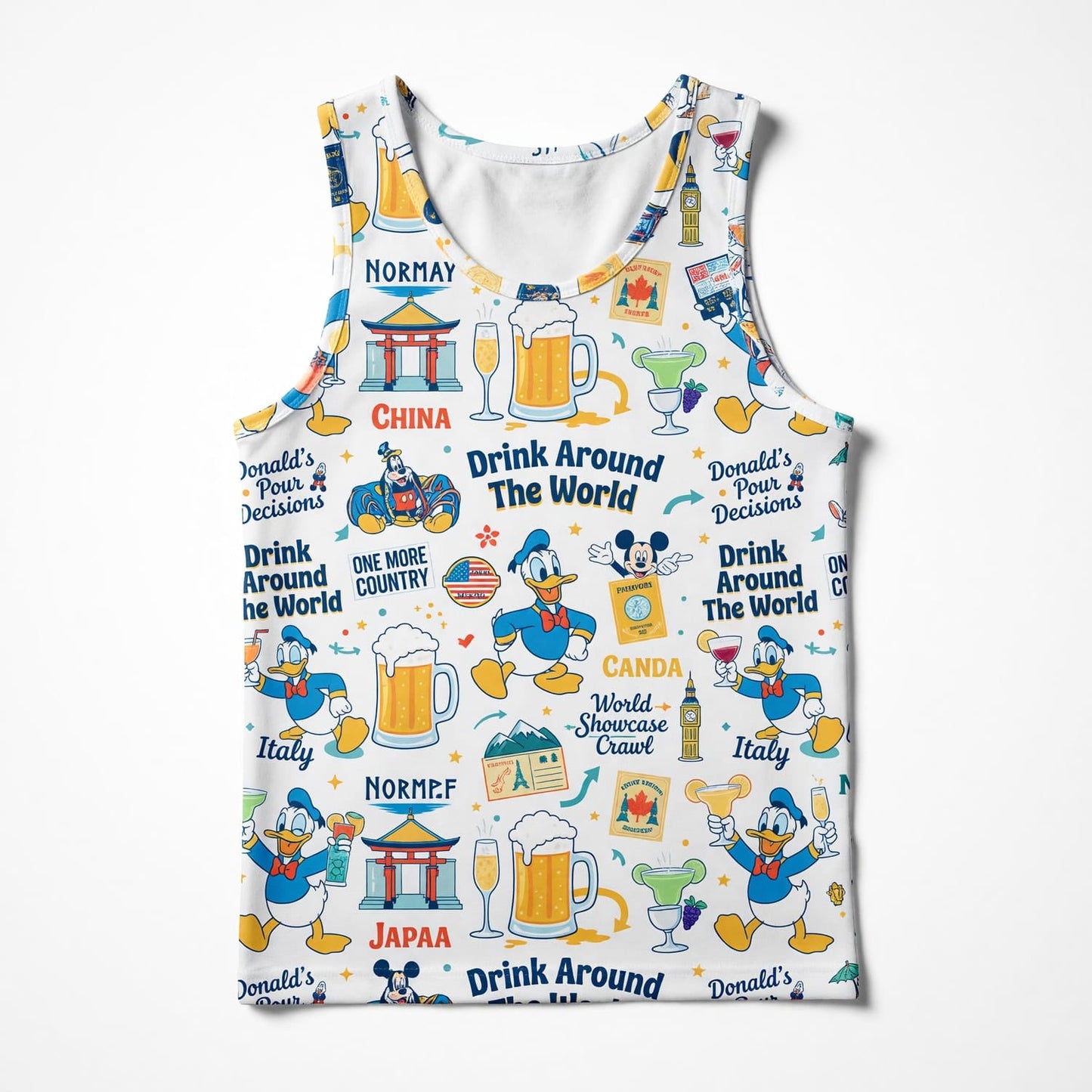 Duck Drink Around The World AOP T-Shirt - World Park Crawl Pattern