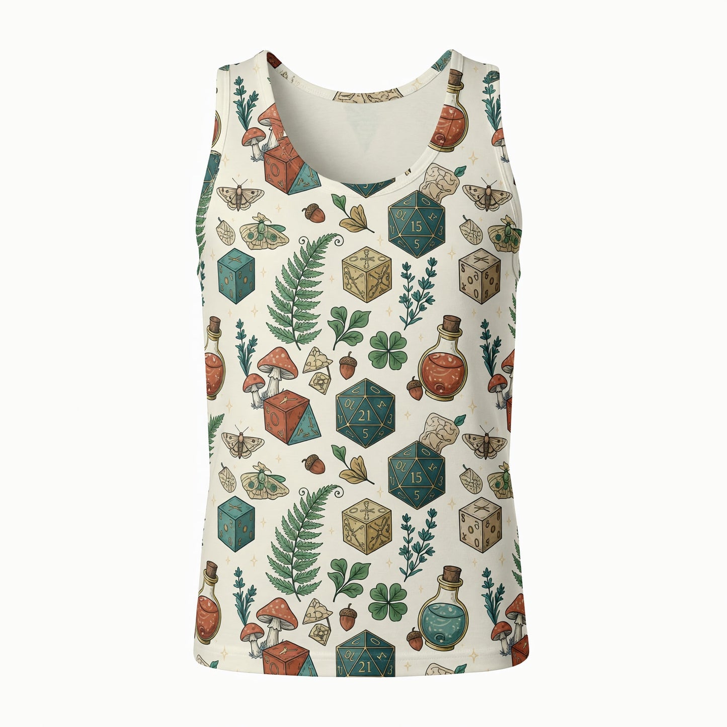 Dice Potion AOP T-Shirt - Fantasy Mushroom RPG Forest Pattern