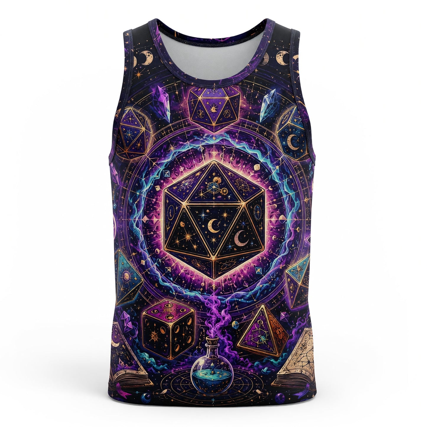 Cosmic Mystic Dice AOP T-Shirt - Celestial Fantasy Gaming Apparel