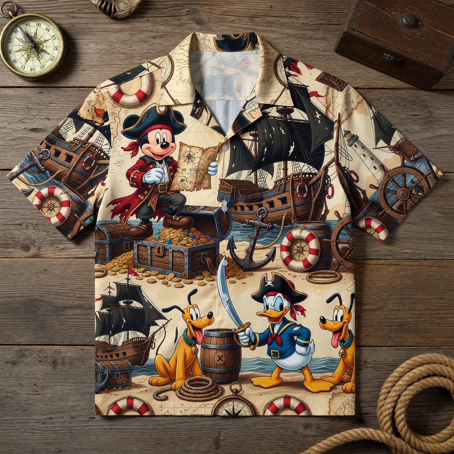 Pirate Mouse Duck Hawaiian Shirt - Adventure Beachwear