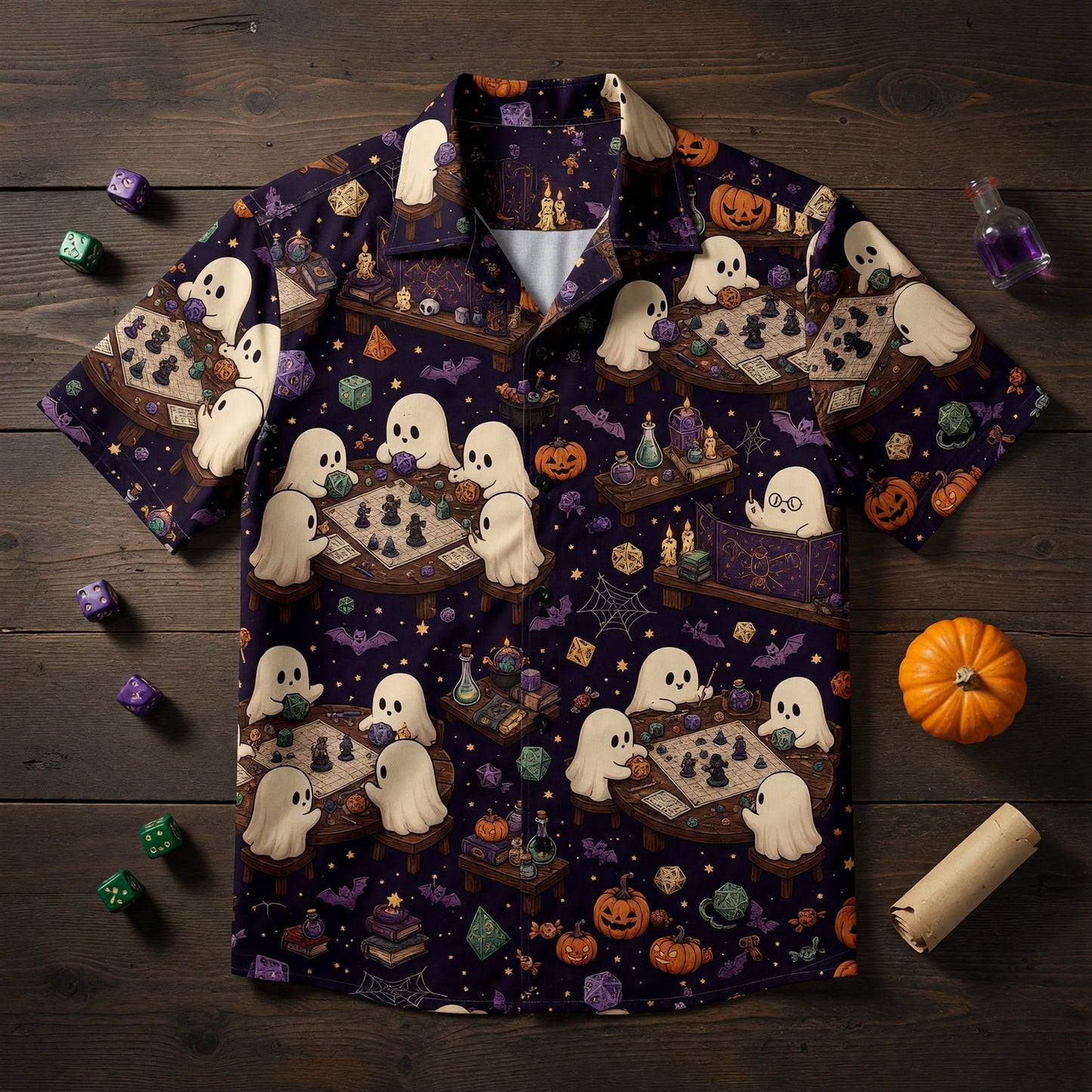 Ghost Hawaiian Shirt - Spooky Halloween RPG Gaming Apparel