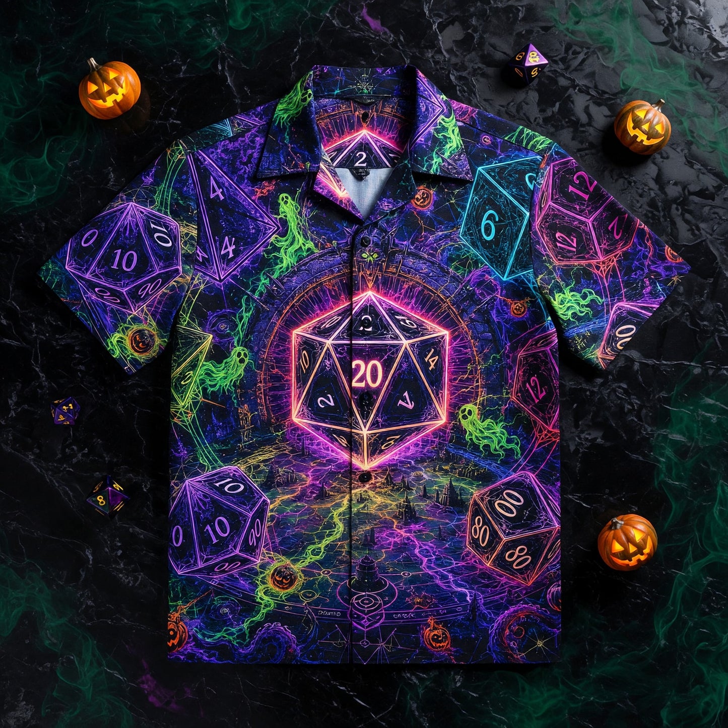 Dice Hawaiian Shirt - Neon Halloween RPG Fantasy