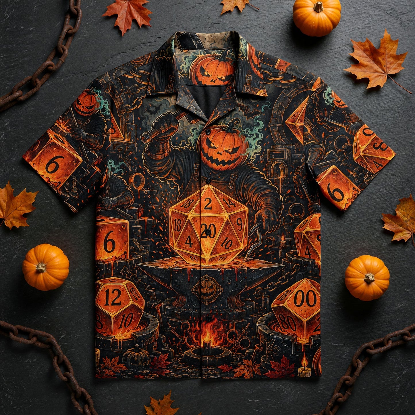Halloween Dice Hawaiian Shirt - Spooky Pumpkin RPG Apparel