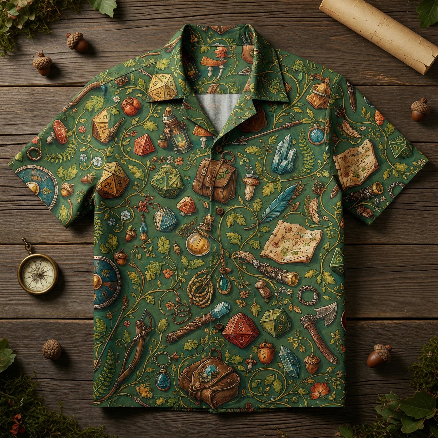Fantasy Dungeon Hawaiian Shirt - Fantasy RPG Dice Pattern