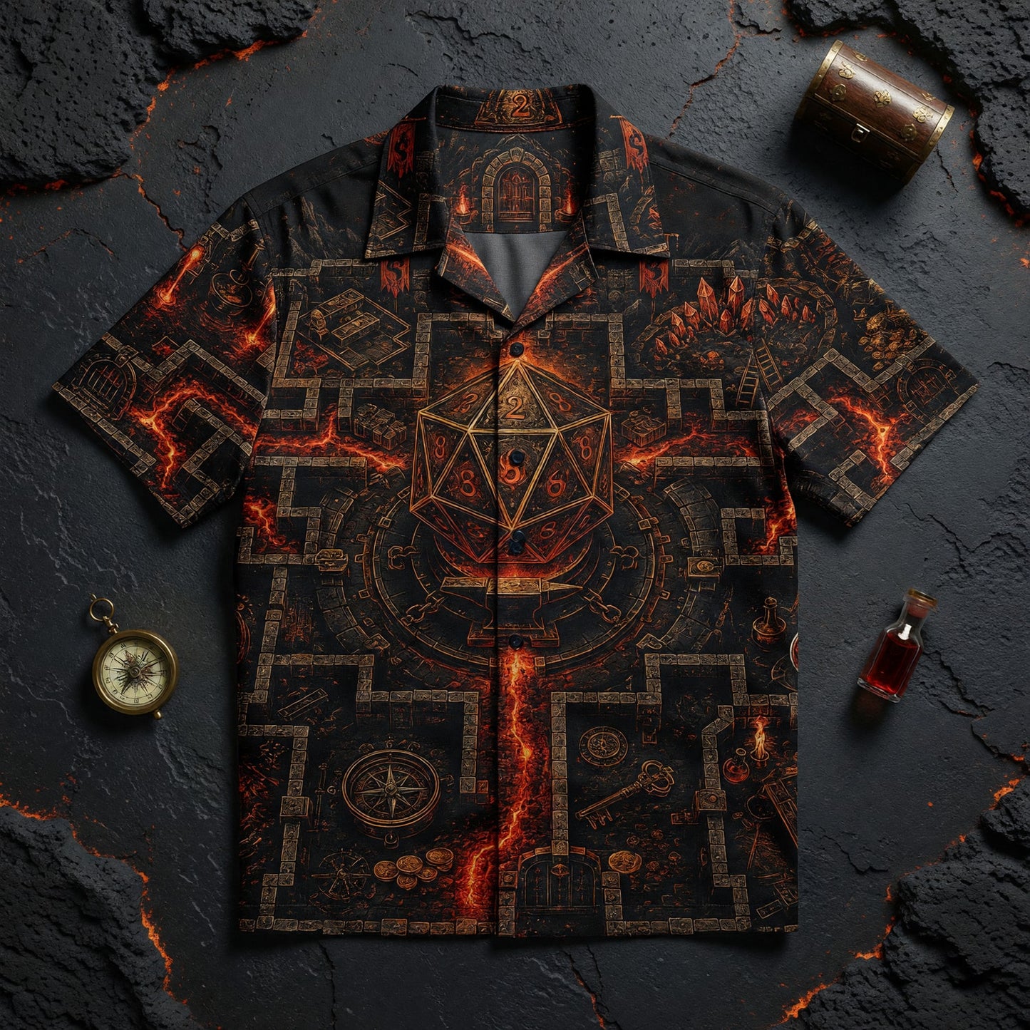 Fantasy Dungeon D20 Hawaiian Shirt - Fantasy RPG Dungeon