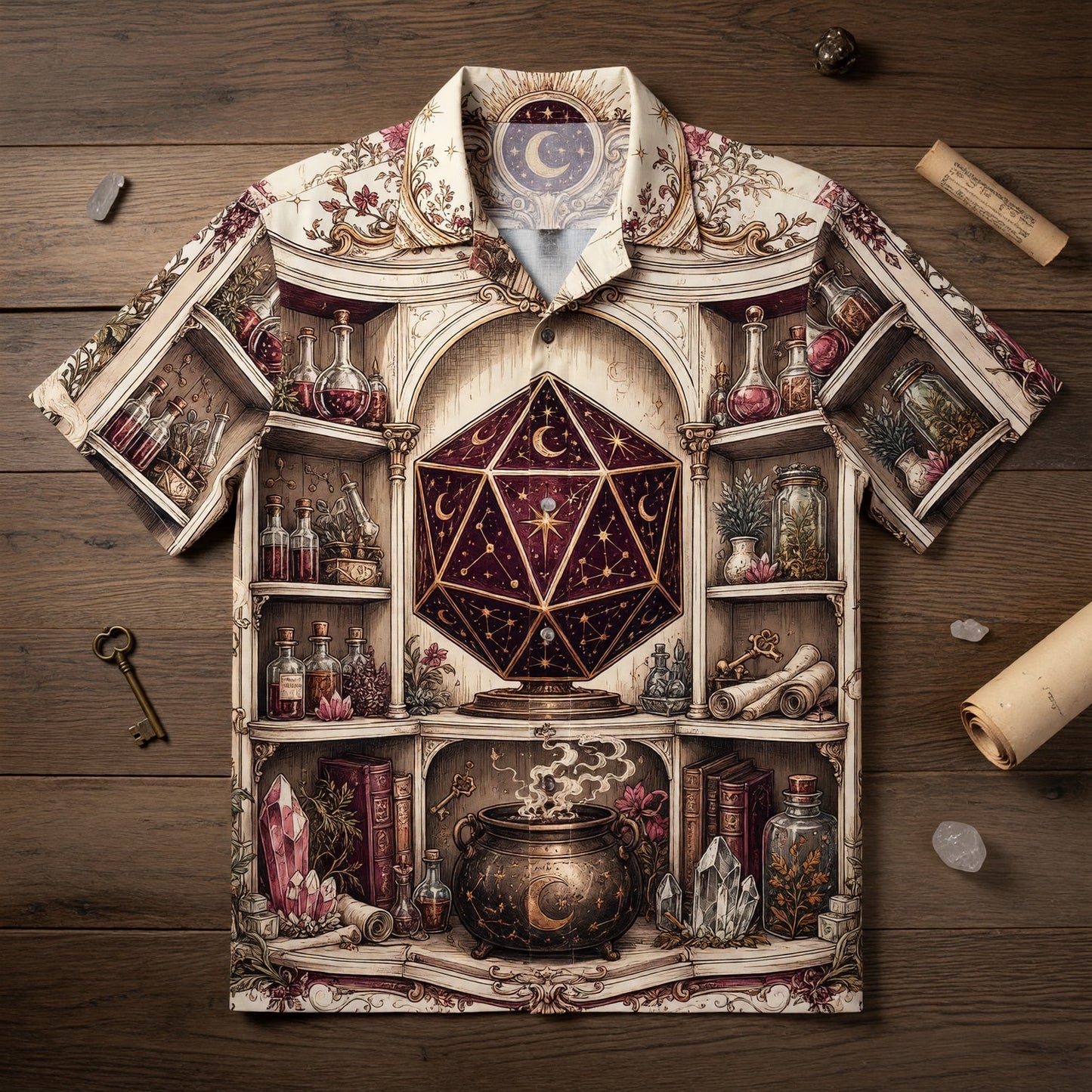 Celestial D20 Hawaiian Shirt - Mystic Fantasy Witchcraft Apparel