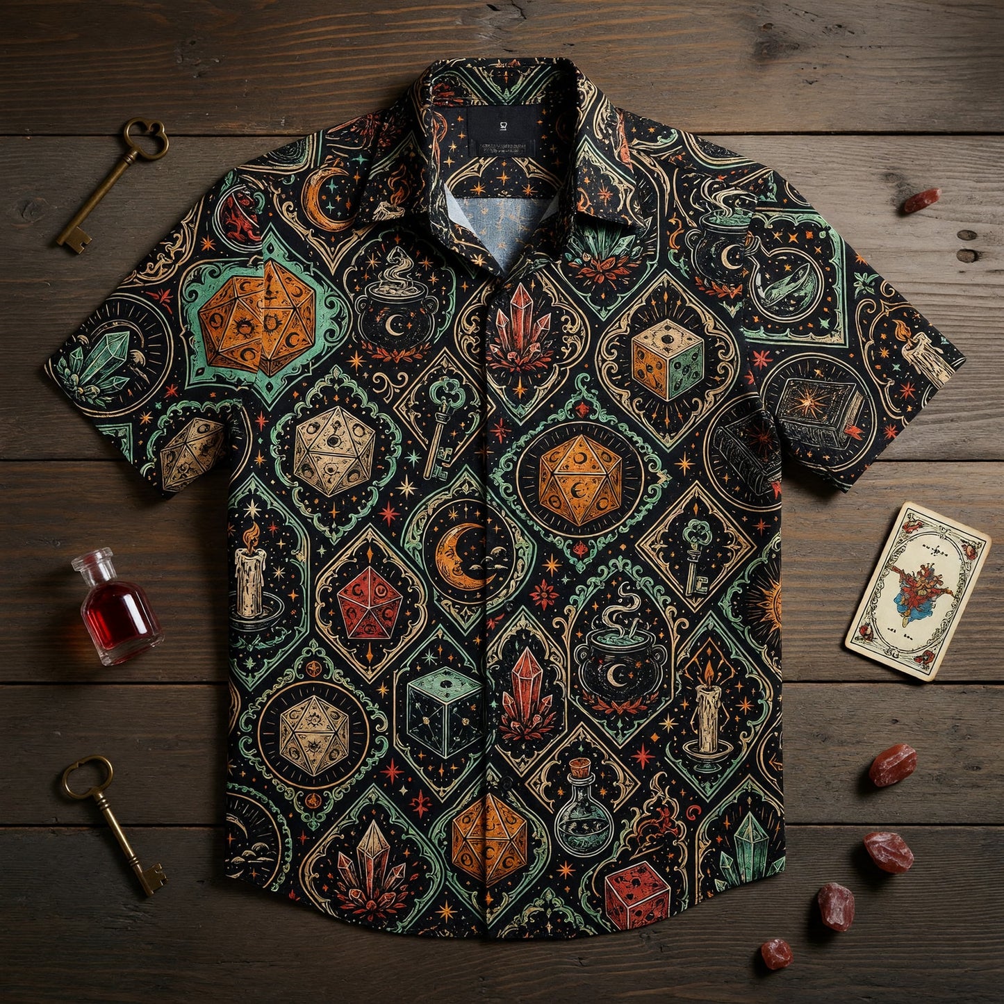 Fantasy Dungeon Mystic Hawaiian Shirt - Witchy RPG Dice Pattern