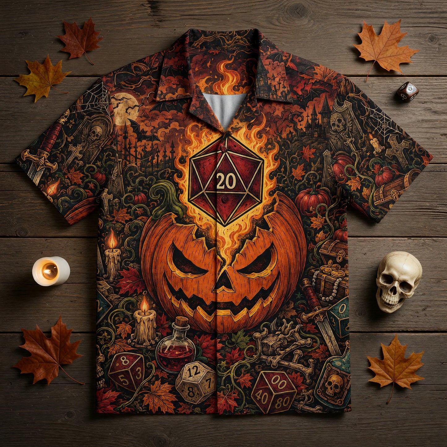 Halloween Hawaiian Shirt - Spooky D20 Dice RPG Apparel