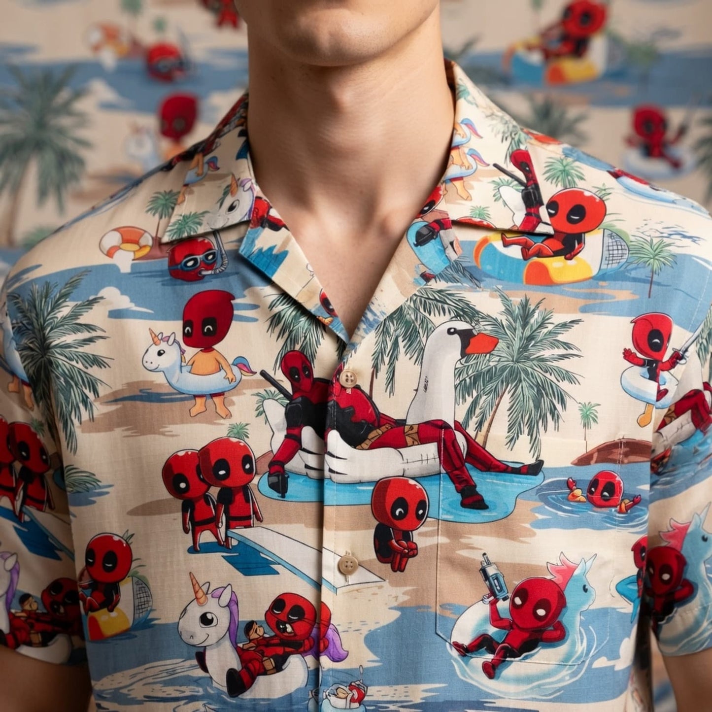 Red Mercenary Beach Party - Chibi Red Mercenary Summer Vacation Unisex Premium Hawaiian Shirt