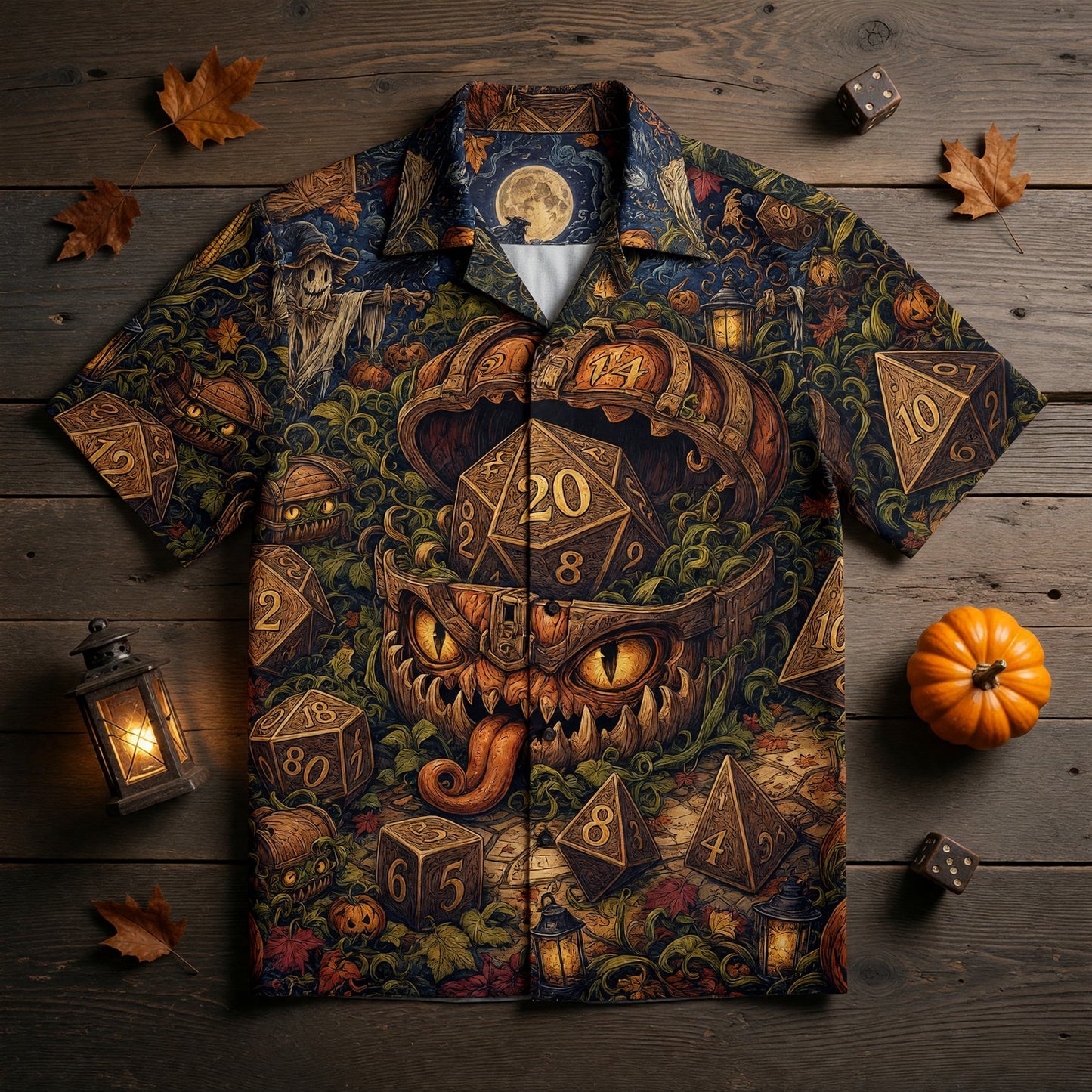 Mimic Dice Halloween Hawaiian Shirt - Fantasy RPG Autumn Pattern