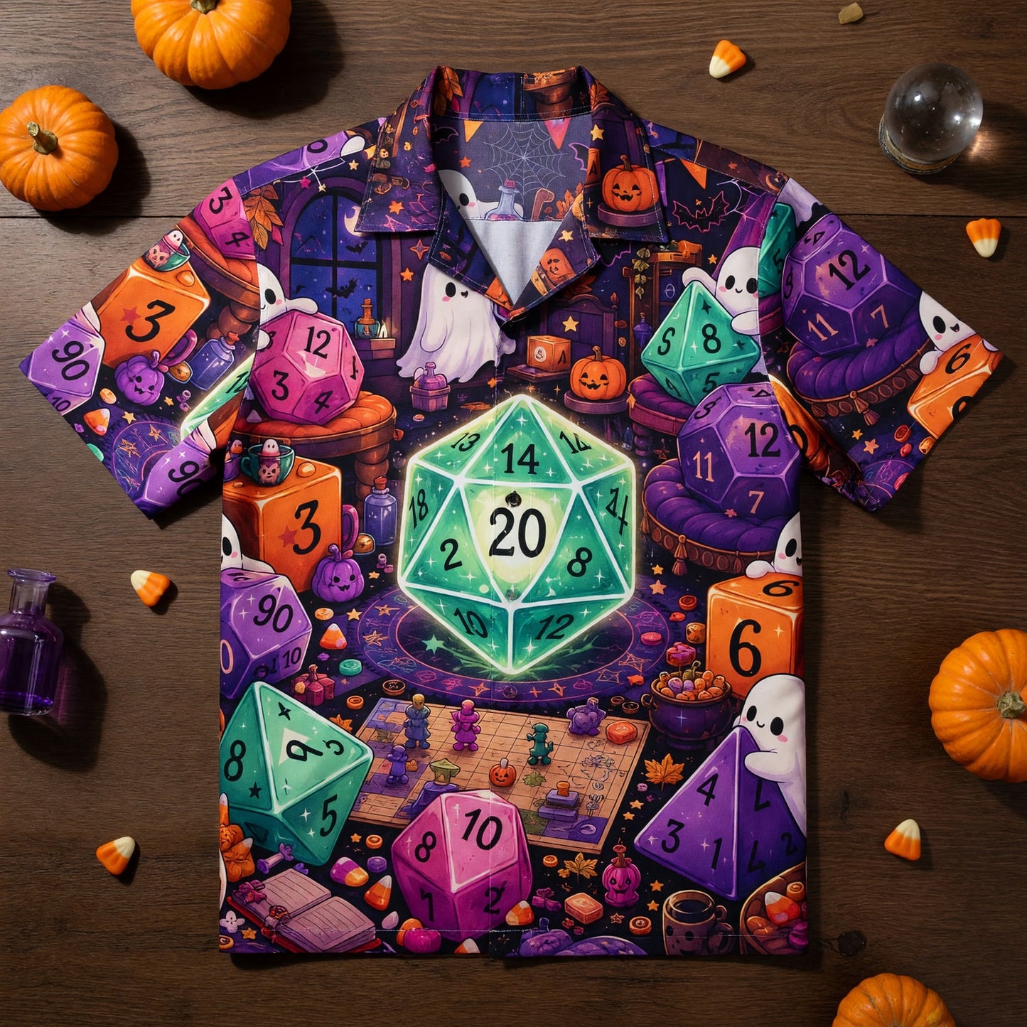 Halloween Dice Hawaiian Shirt - Spooky Ghost RPG Apparel