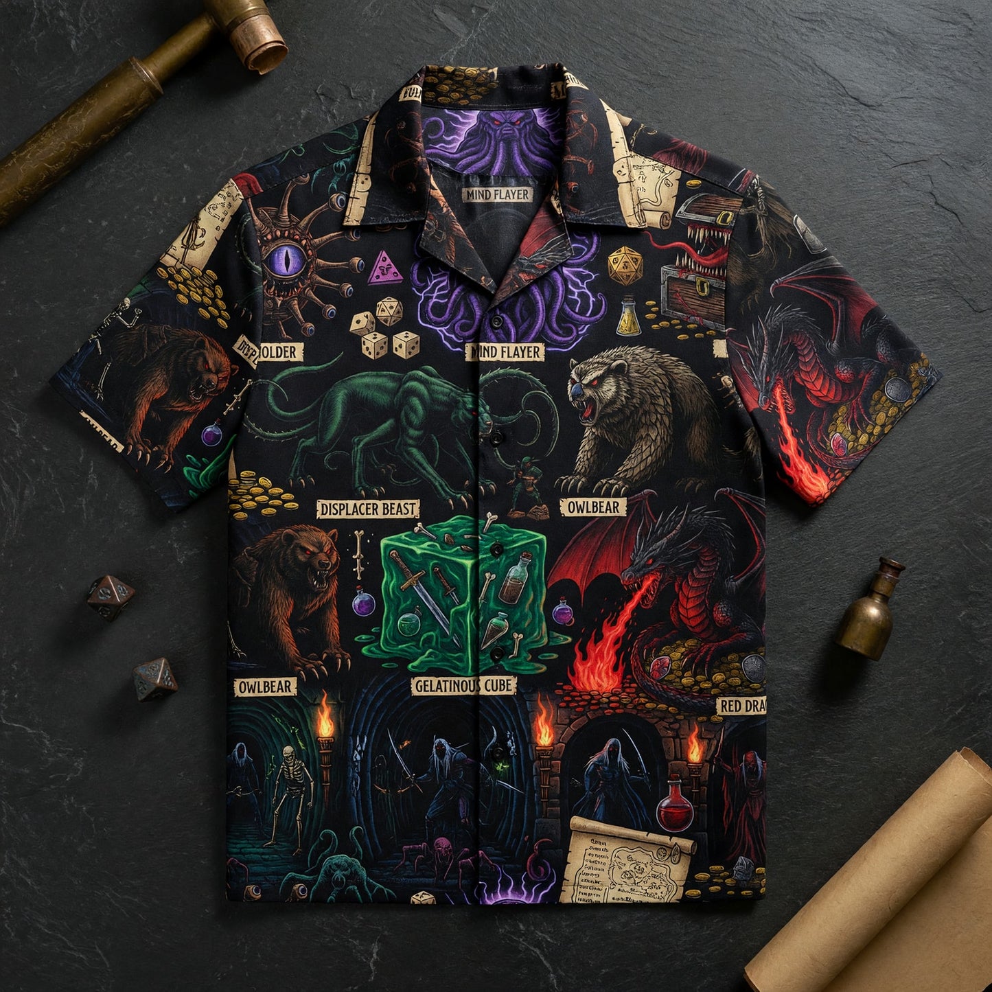 Fantasy Dungeon Monsters Hawaiian Shirt - Fantasy RPG Dungeon Apparel