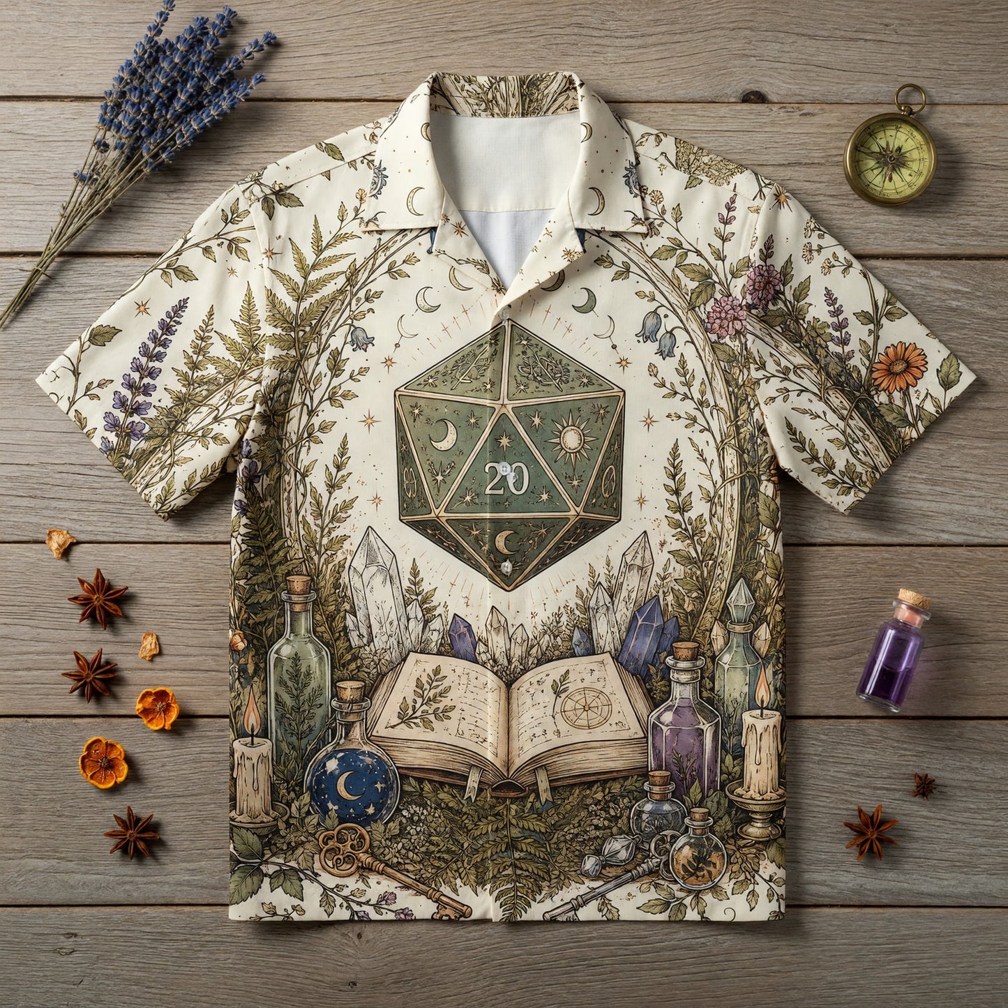 Mystic D20 Hawaiian Shirt - Fantasy RPG Witchcraft Apparel