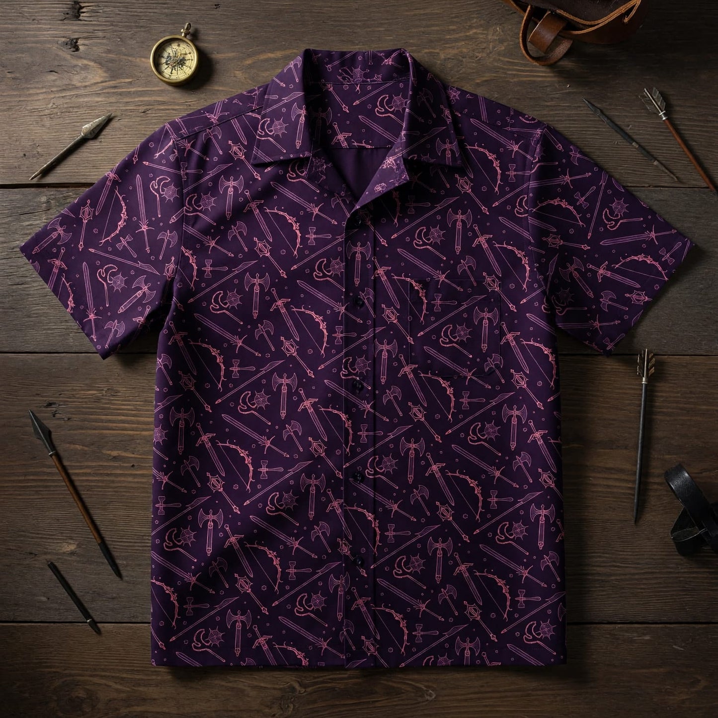 Fantasy Weapons Hawaiian Shirt - Dark Medieval RPG Pattern