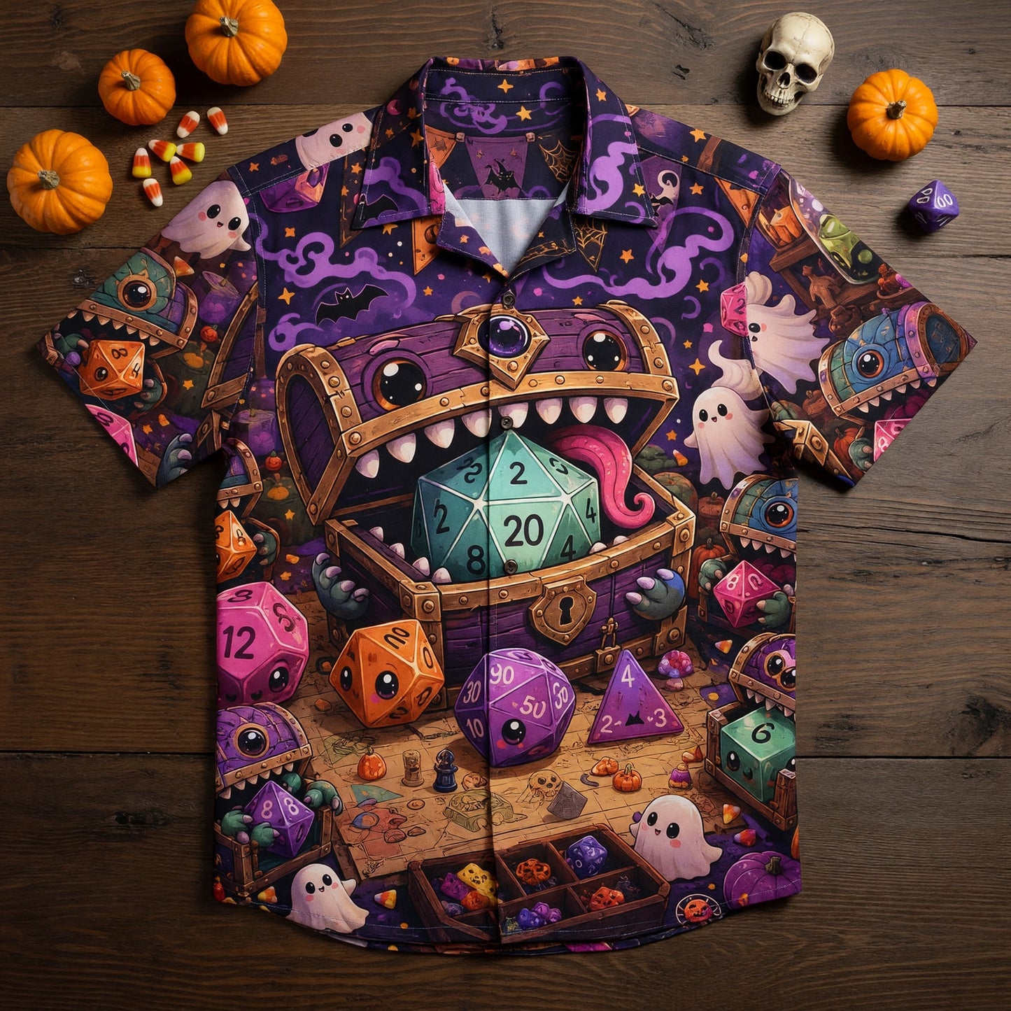 Halloween Mimic Hawaiian Shirt - Cute RPG Dice Chest Apparel