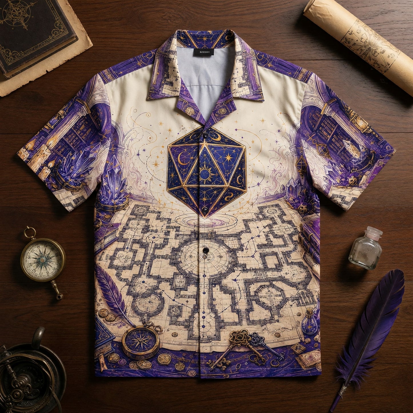 Celestial D20 Dice Hawaiian Shirt - Mystic Wizard Fantasy Apparel