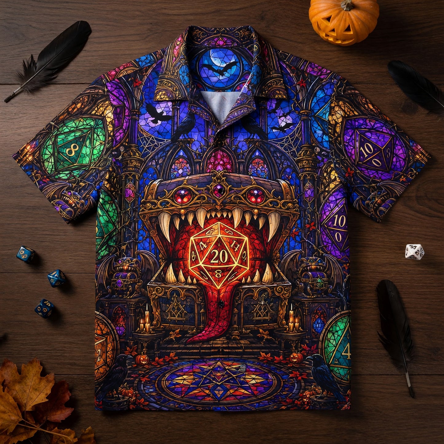 Fantasy Dungeon D20 Hawaiian Shirt - Gothic Halloween Dice