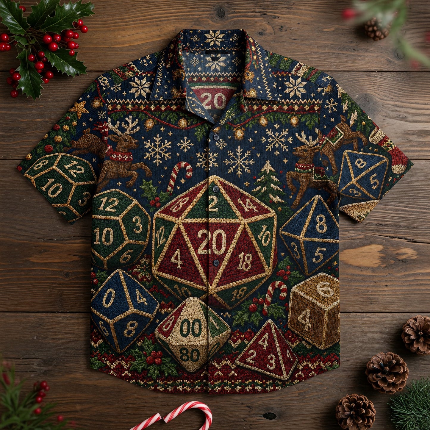 Christmas Dice Hawaiian Shirt - Holiday RPG Gaming Apparel