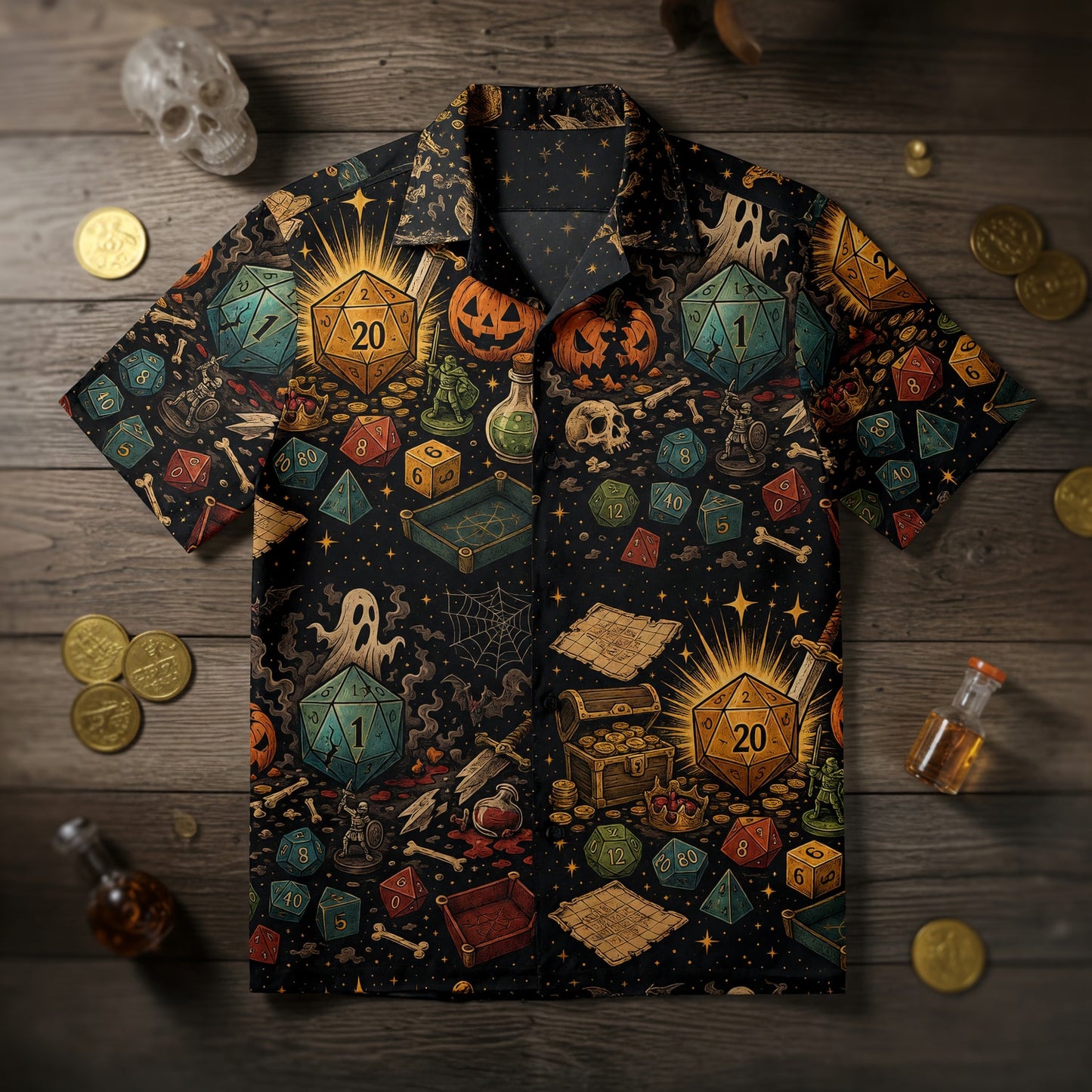 Halloween Dice Hawaiian Shirt - Spooky RPG Pattern