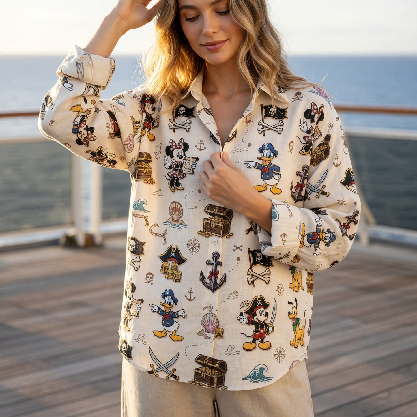 Pirate Linen Shirt - Mouse Treasure Pattern