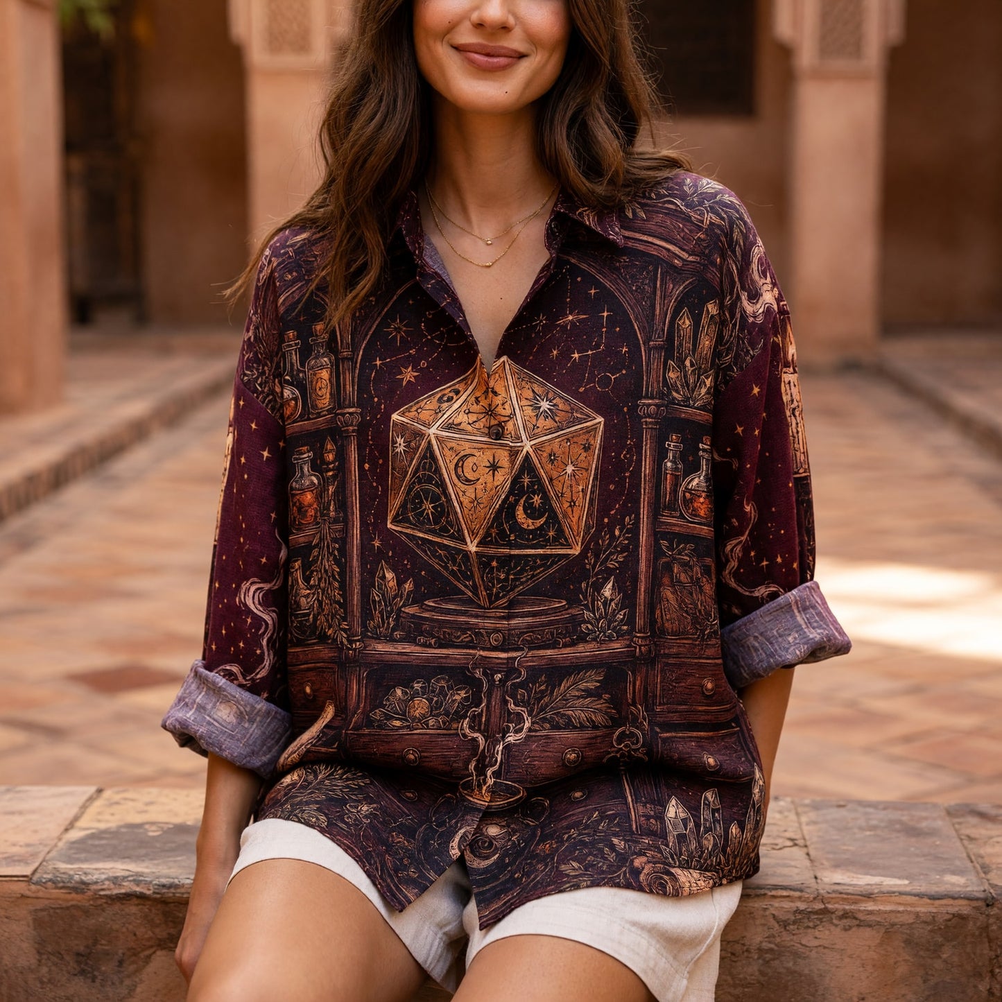Mystic Celestial D20 Linen Shirt - Occult Alchemy Fantasy Apparel