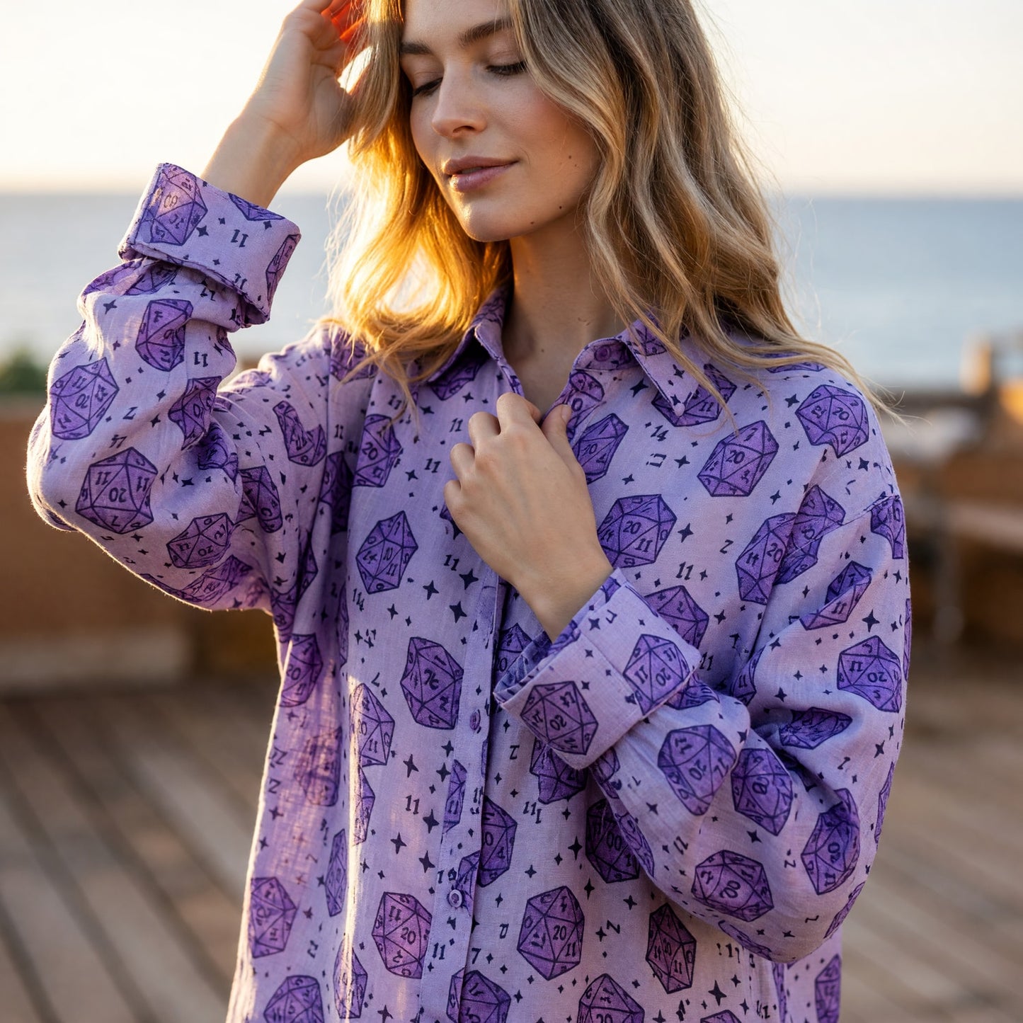 Dice Pattern Linen Shirt - Fantasy Dungeon RPG Apparel