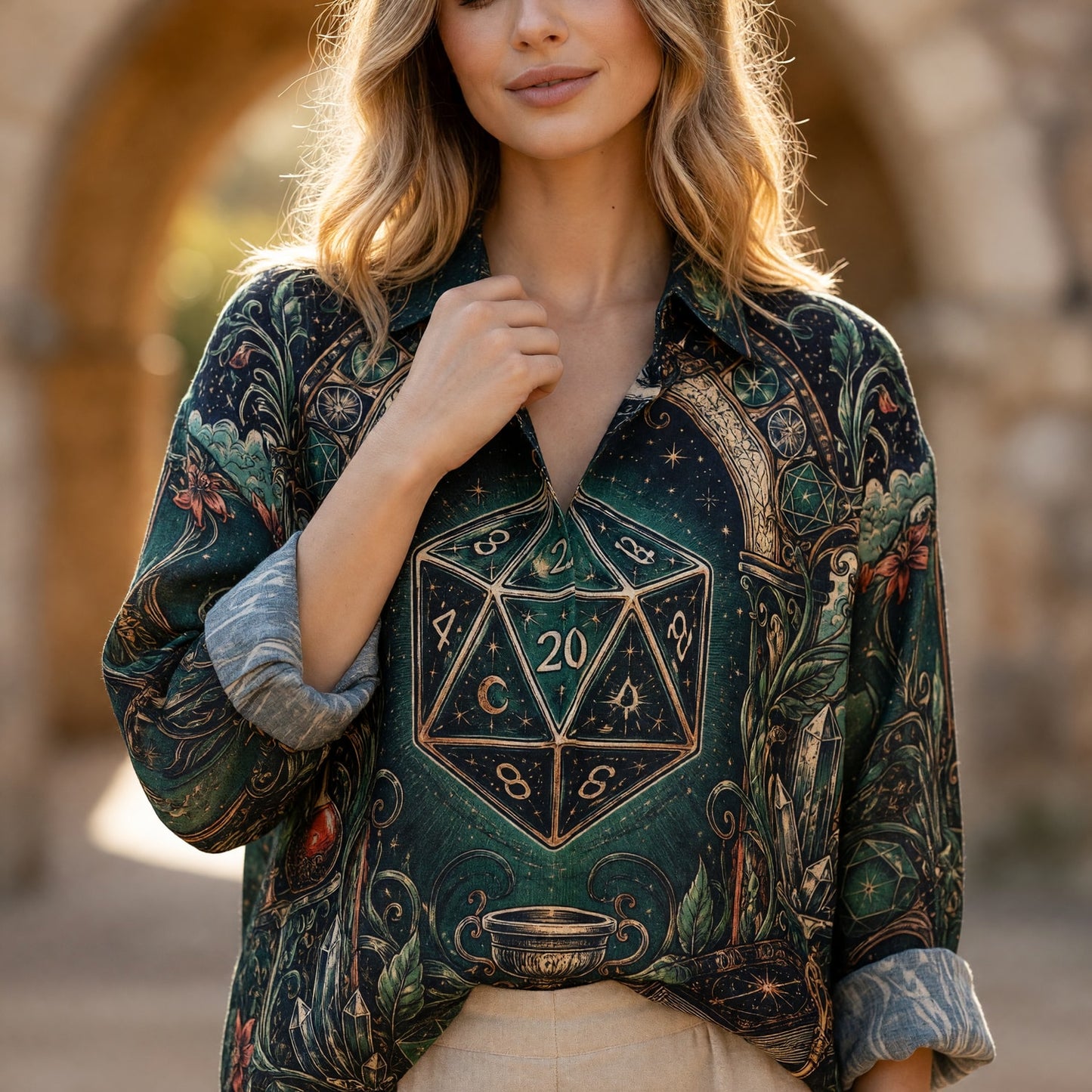 Fantasy Dungeon D20 Linen Shirt - Mystic Fantasy RPG Apparel