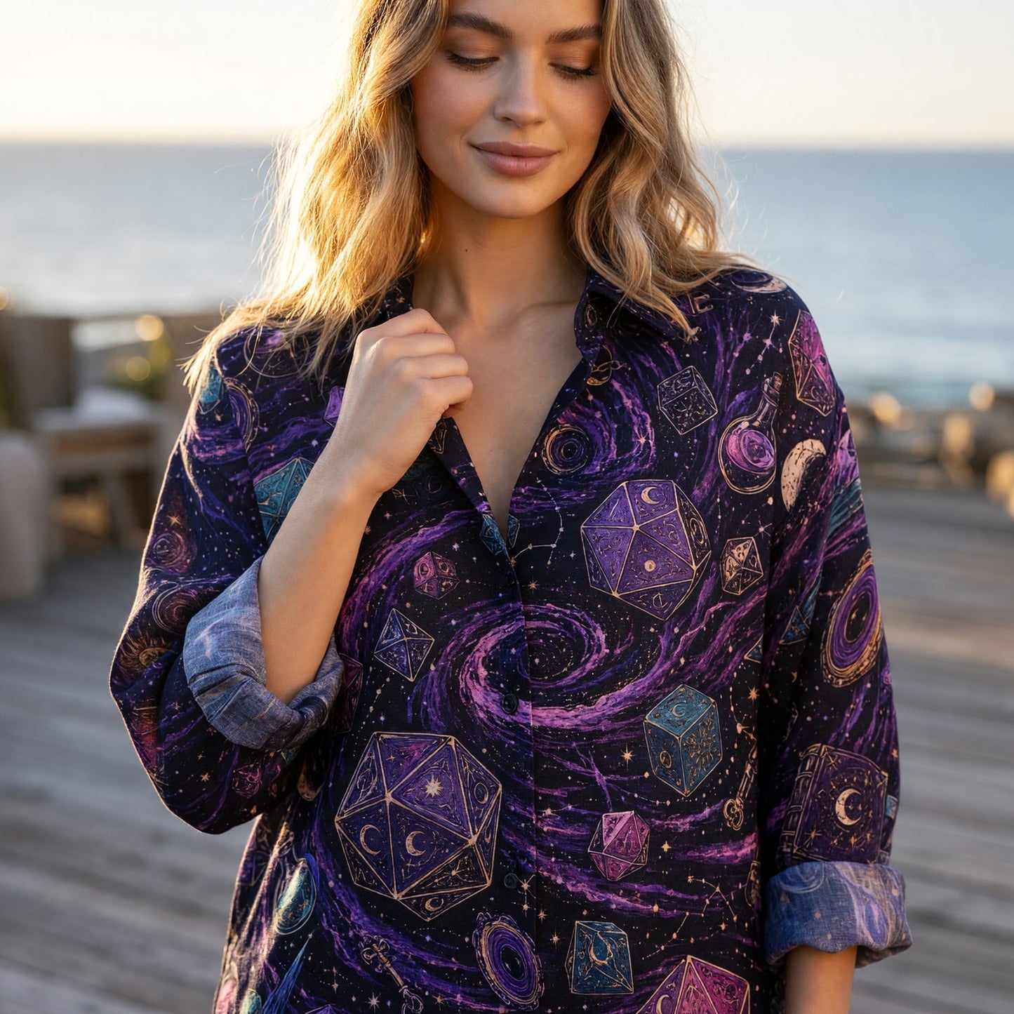 Celestial Dice Linen Shirt - Mystic RPG Fantasy Apparel