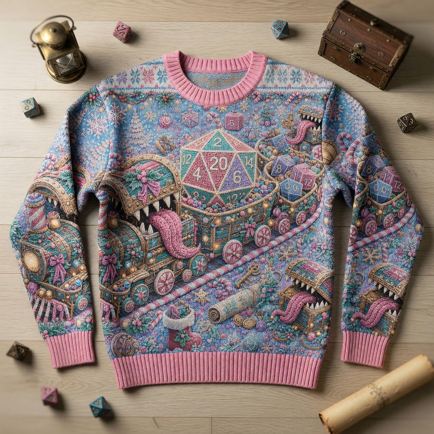 Christmas Sweater - Holiday Dice Mimic Train Art