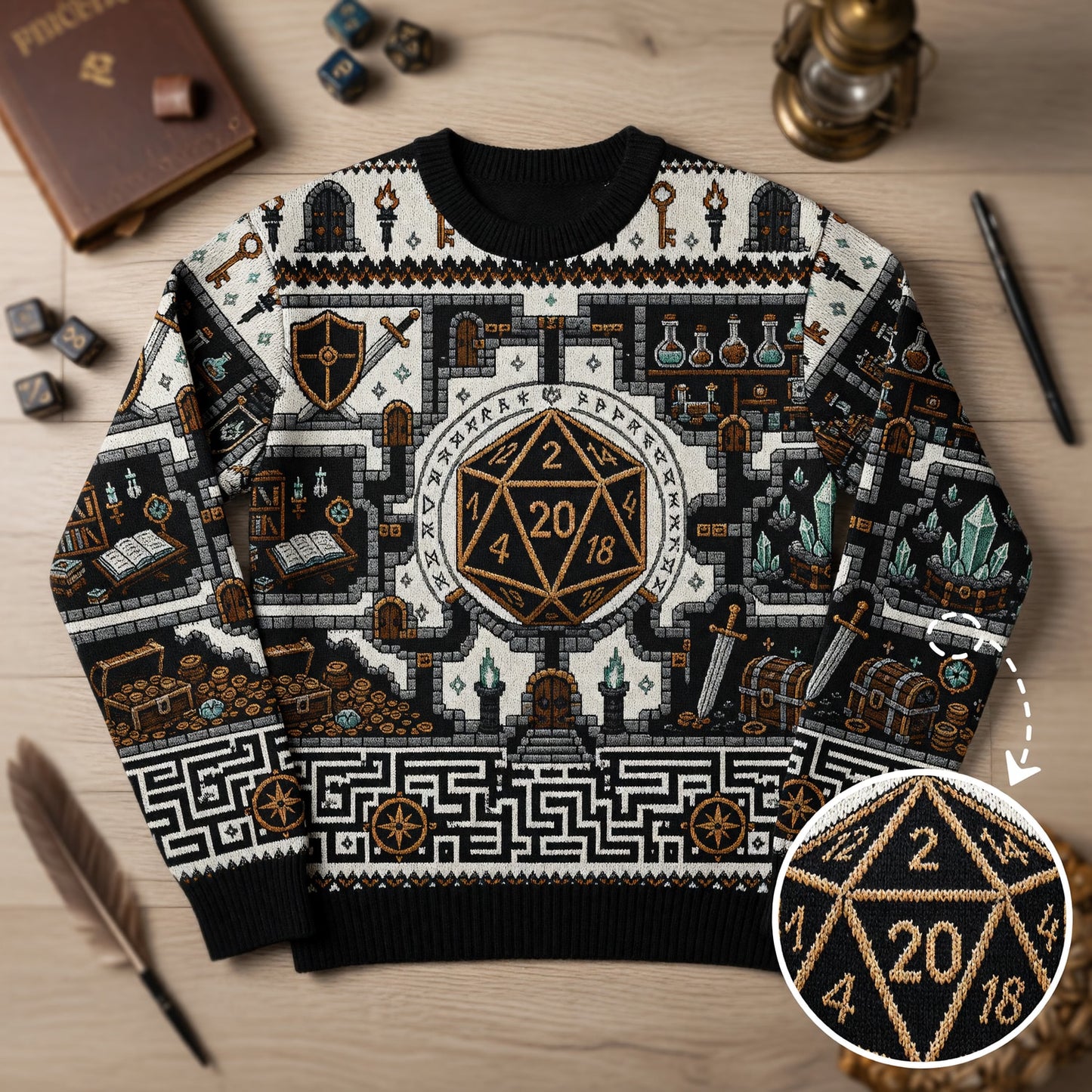 D20 Dungeon Sweater - Fantasy RPG Tabletop Map Apparel