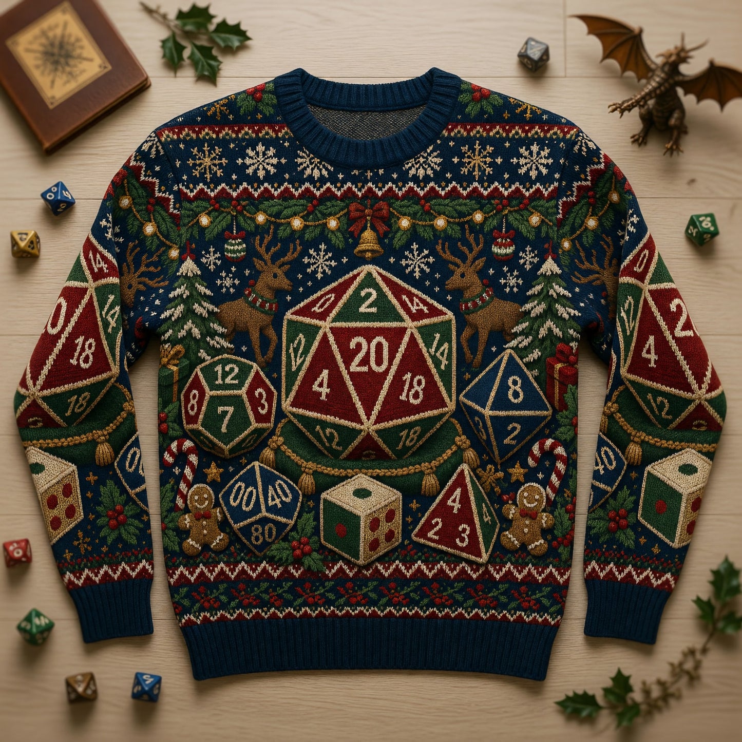 Dice Christmas Sweater - Holiday RPG Knit Apparel