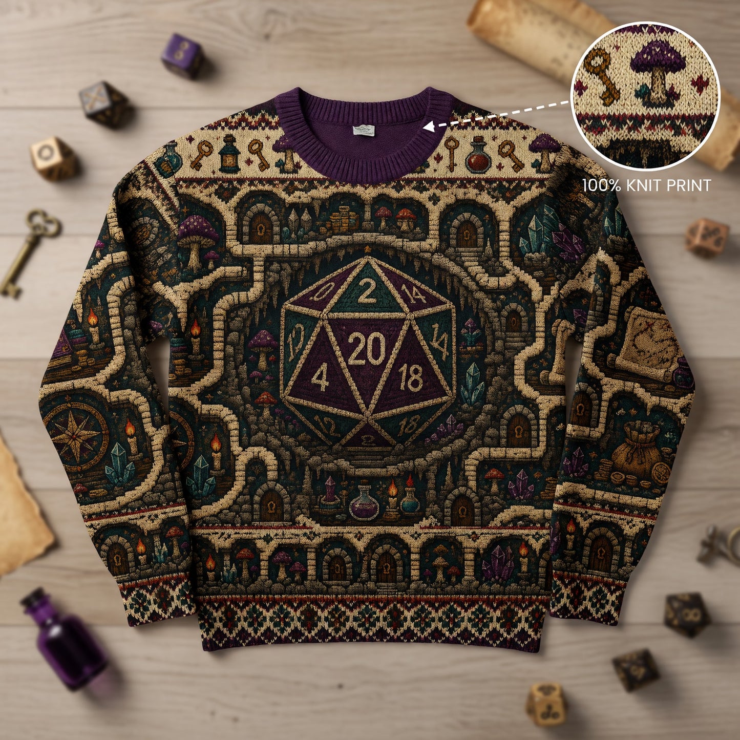 Fantasy Dungeon D20 Sweater - Fantasy Dungeon Map Knit