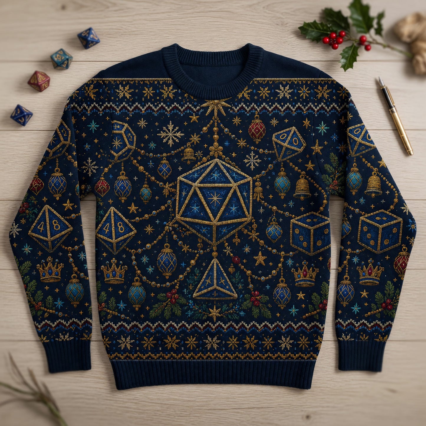Fantasy Dungeon Dice Christmas Sweater - Holiday RPG Knitwear