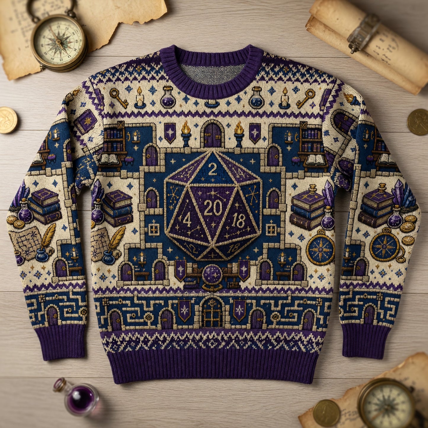 Fantasy Dungeon D20 Sweater - Fantasy RPG Knit Pattern