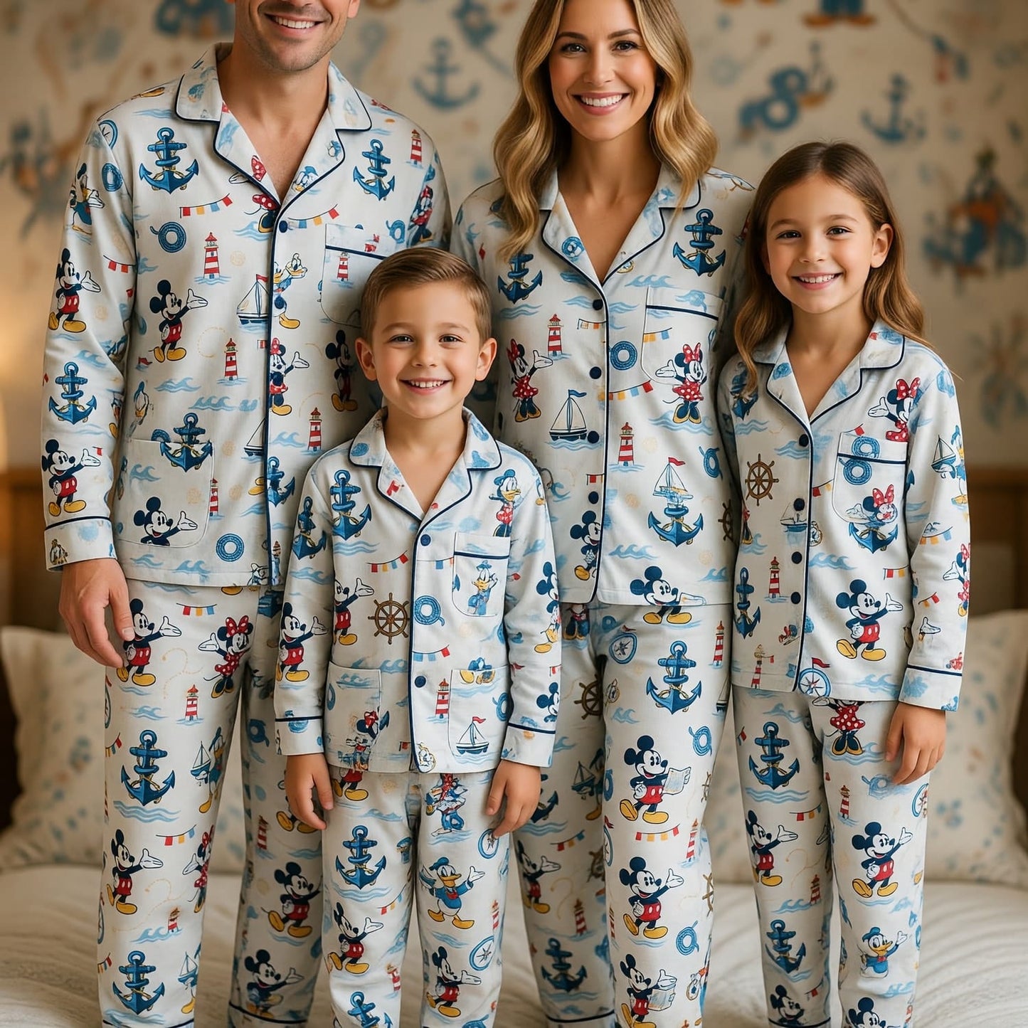 Mouse Nautical Thick Pajama Set - Sailor Cartoon Sleepwear