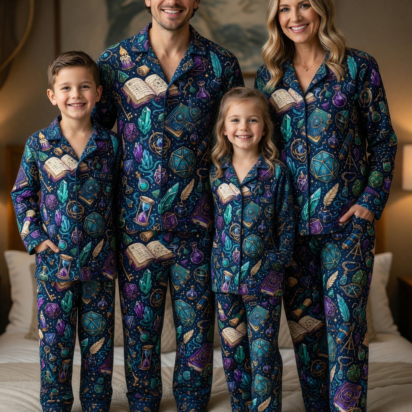 Fantasy Dungeon Wizard Thick Pajama Set - RPG Magic Dice Pattern