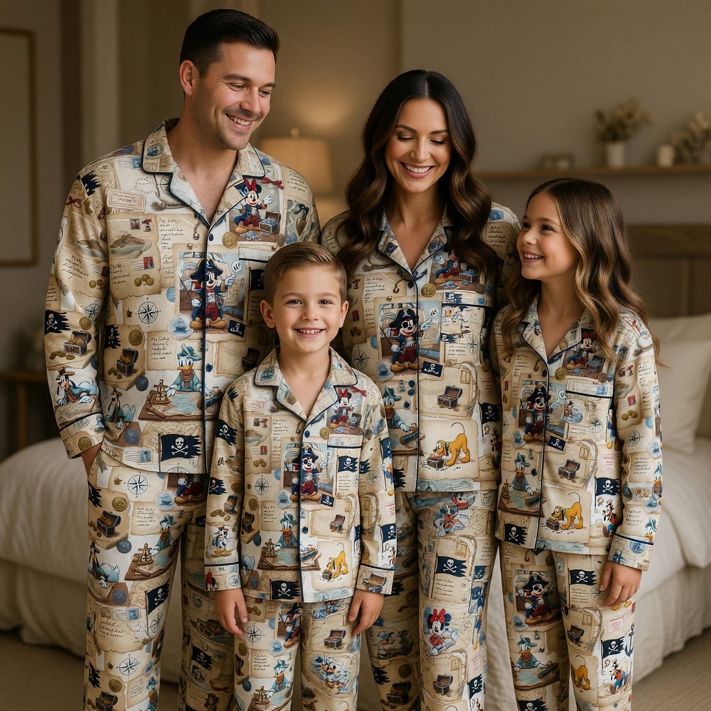 Mouse Pirate Pajama Set - Cartoon Treasure Map Sleepwear
