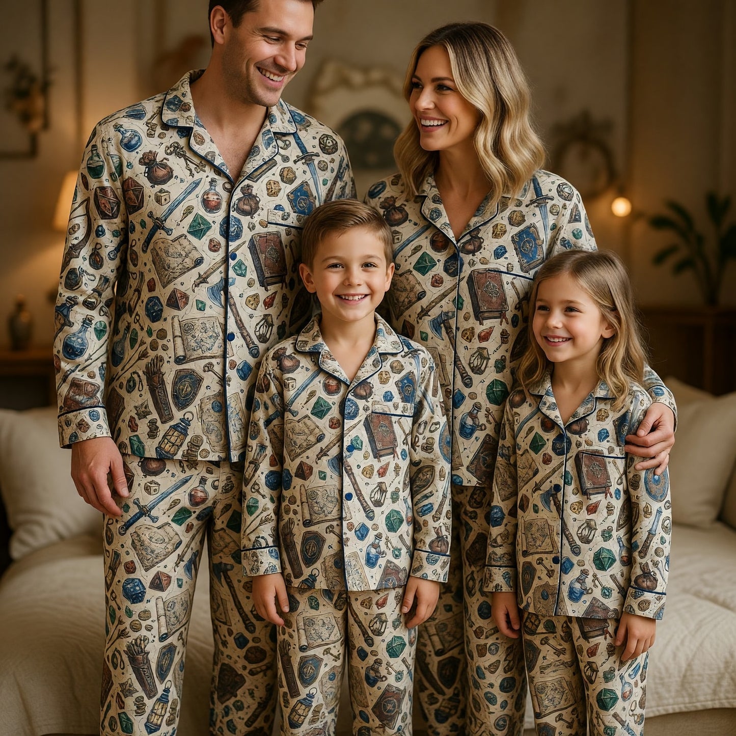 Fantasy Dungeon Thick Pajama Set - RPG Dice Fantasy Pattern