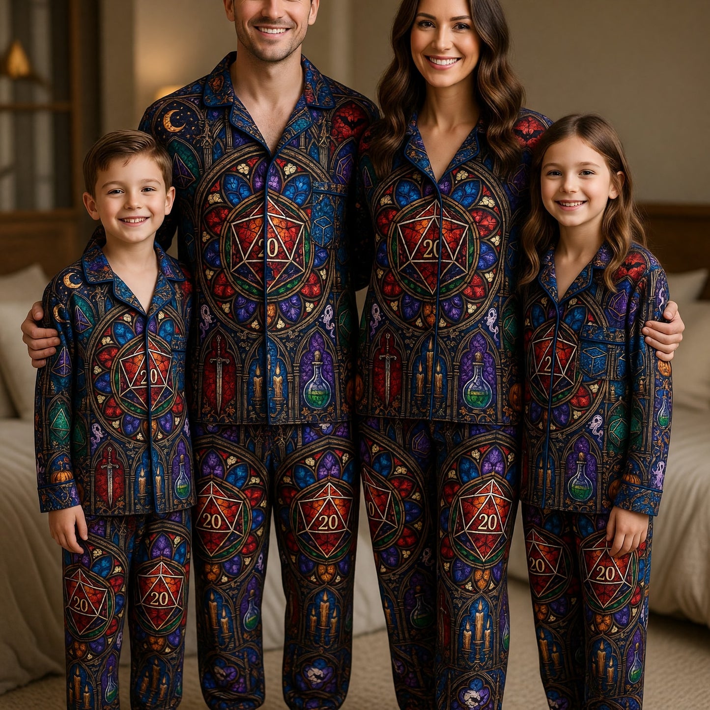 Fantasy Dungeon D20 Thick Pajama Set - Fantasy Stained Glass Halloween
