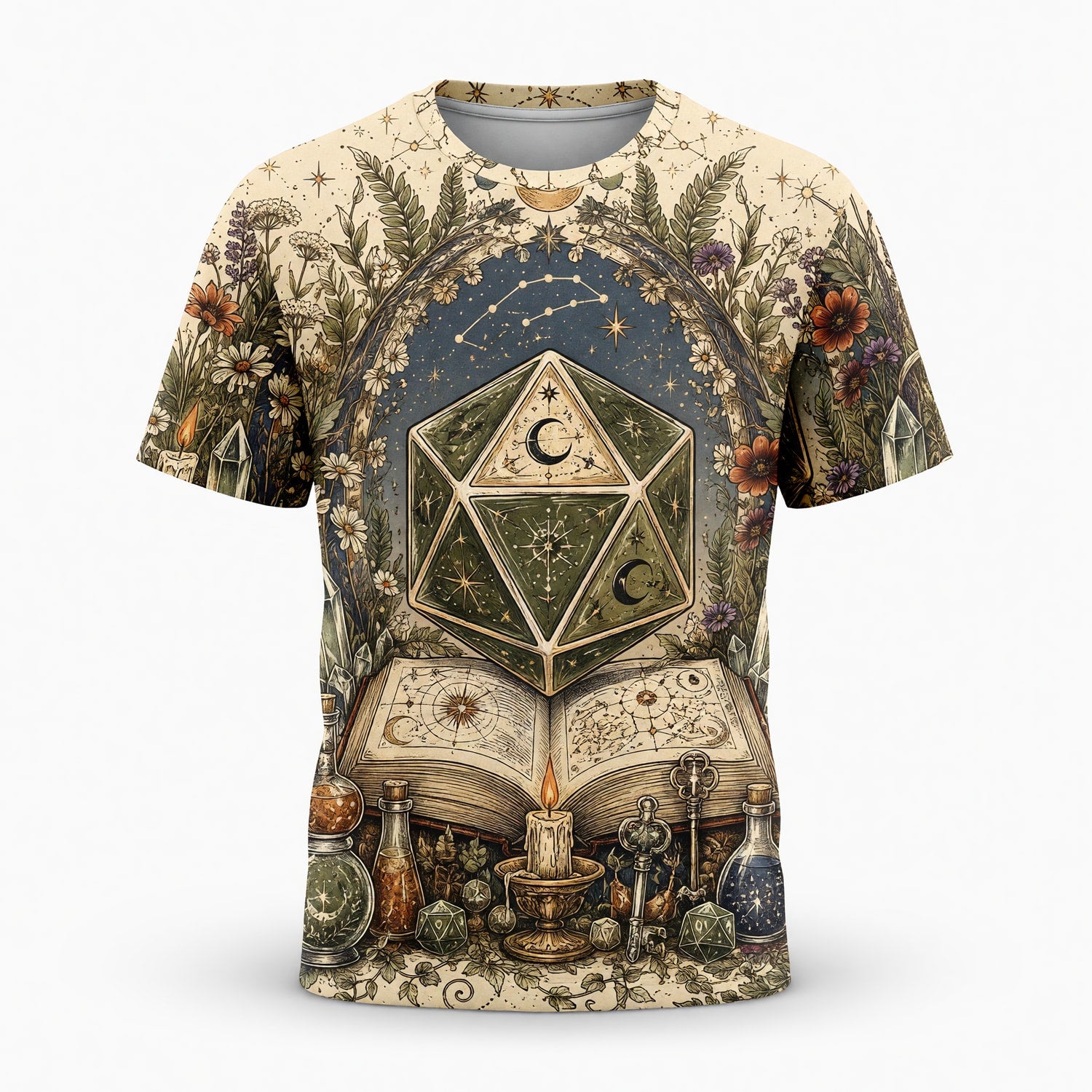Celestial D20 Dice T-Shirt - Witchy Mystic Fantasy Apparel