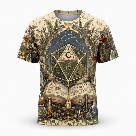 Celestial D20 Dice T-Shirt - Witchy Mystic Fantasy Apparel