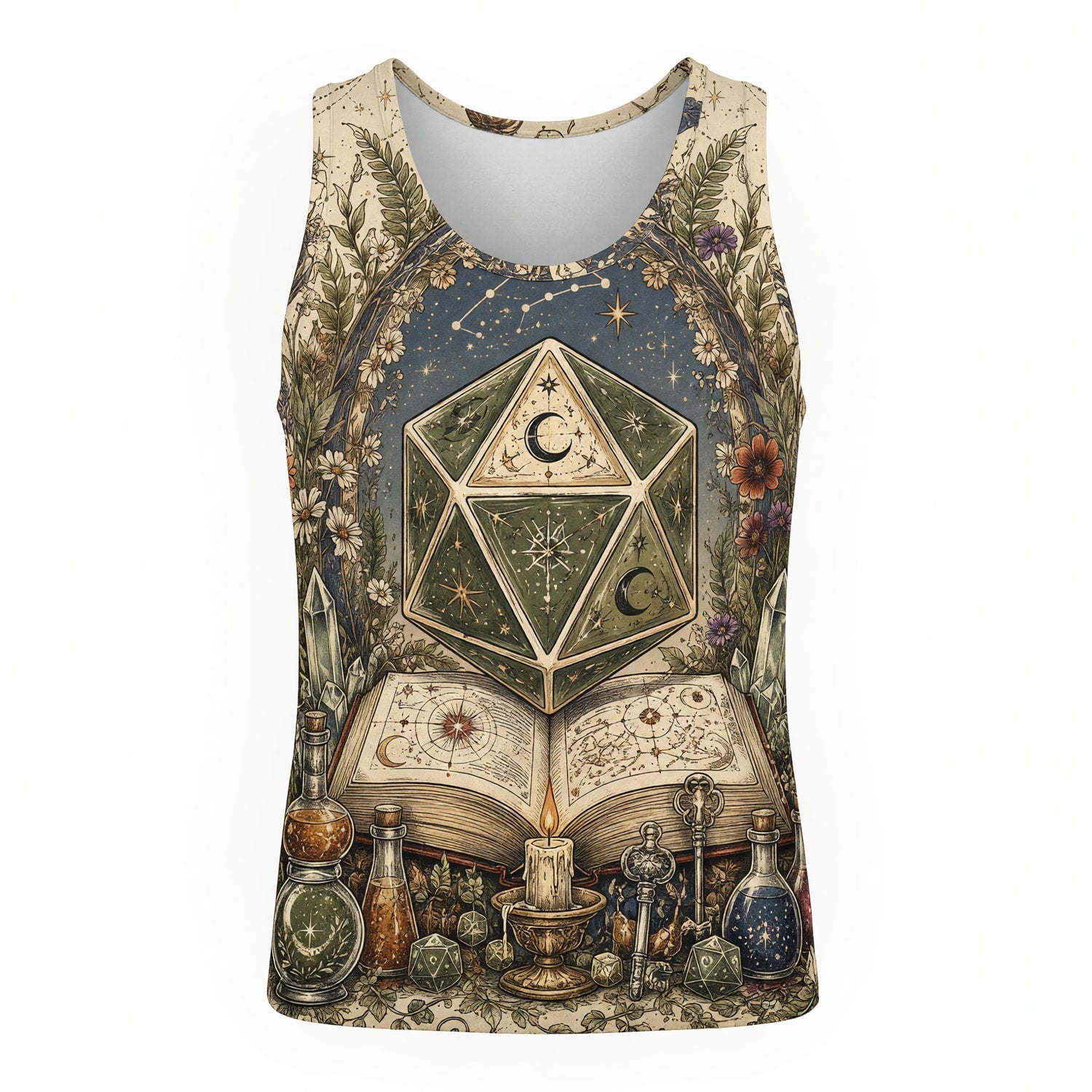 Celestial D20 Dice T-Shirt - Witchy Mystic Fantasy Apparel