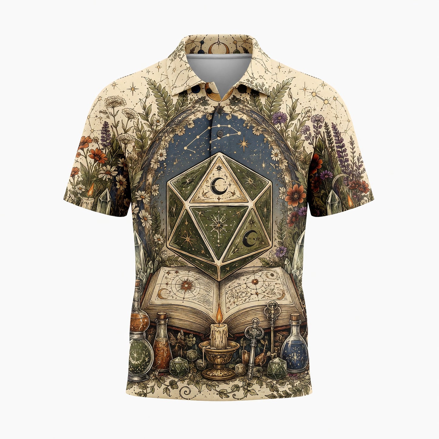 Celestial D20 Dice T-Shirt - Witchy Mystic Fantasy Apparel