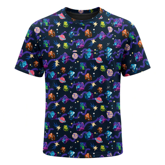Cosmic Dice AOP T-Shirt - Galaxy RPG Gaming Apparel