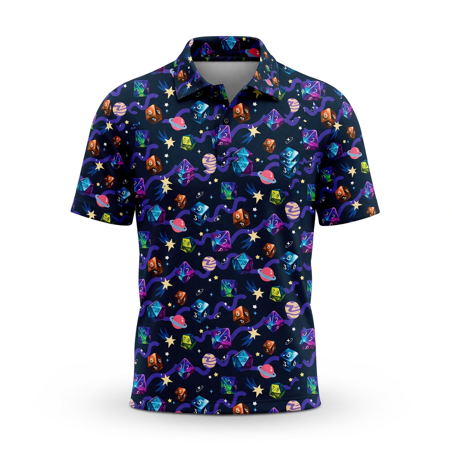 Cosmic Dice AOP T-Shirt - Galaxy RPG Gaming Apparel