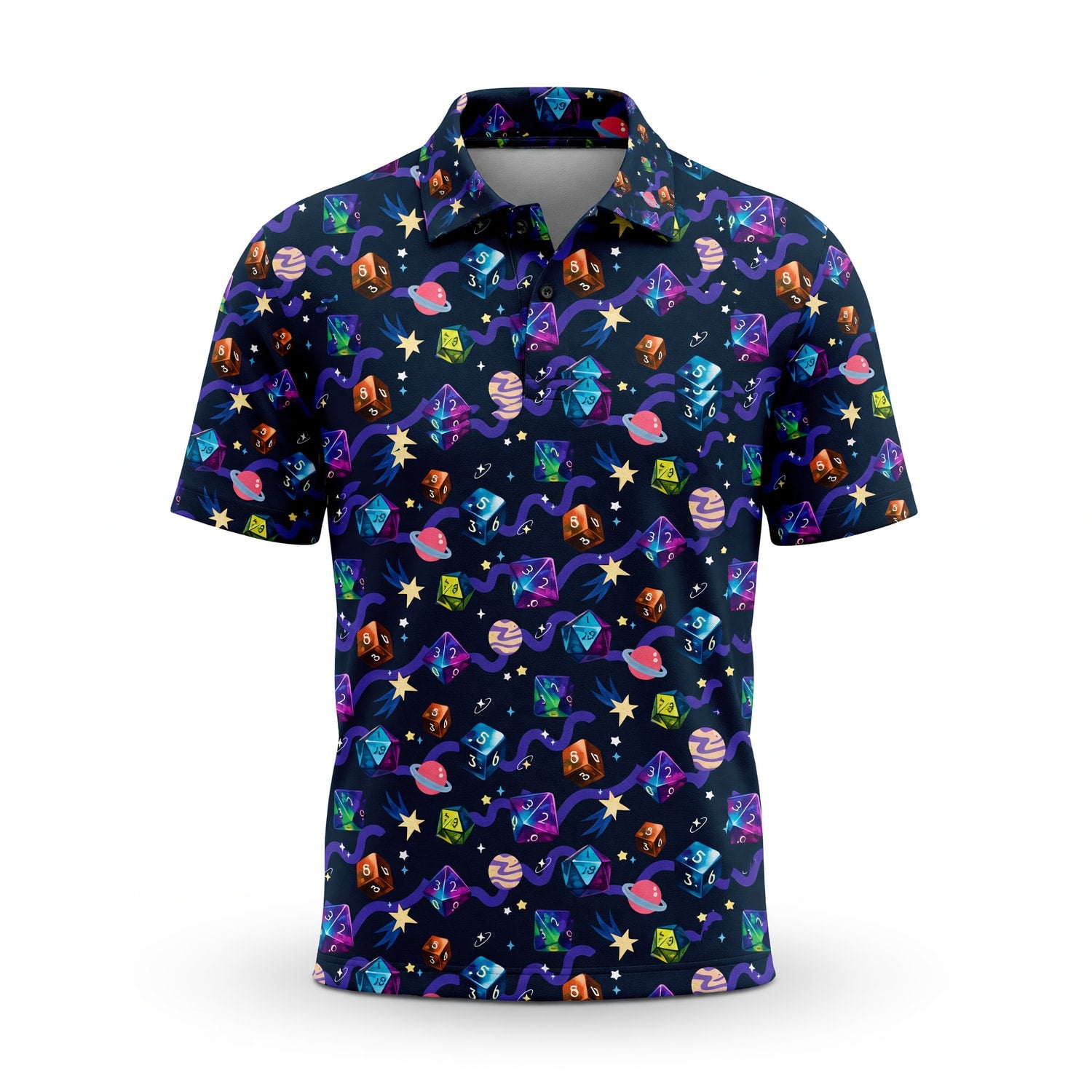 Cosmic Dice AOP T-Shirt - Galaxy RPG Gaming Apparel